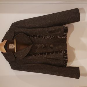 Nanette Lepore brown tweed velvet trimmed peplum blazer, size 6